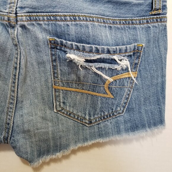 American Eagle shorts 2 distressed denim jean micro mini low rise Y2K whiskered - Picture 11 of 14